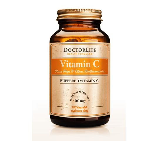 Doctor Life Vitamin C Buffered Vitamin C buforowana witamina C 700mg suplement diety Dzika Róża & Bioflawonoida 100 kapsułek