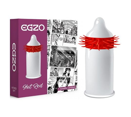 Egzo Hot Red prezerwatywa z pieszczącymi kolcami Soft (1 szt.)