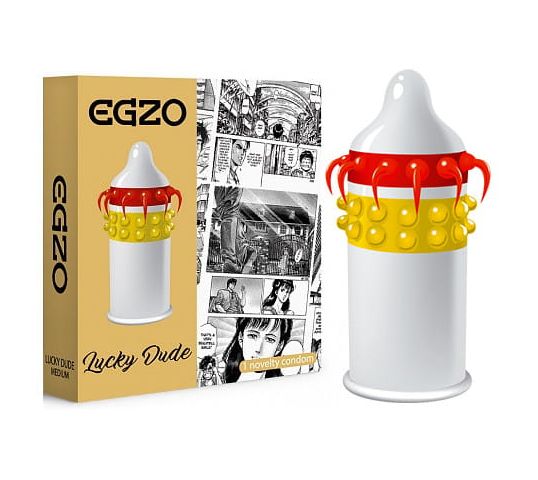 Egzo Lucky Dude prezerwatywa z kolcami i wypustkami Medium