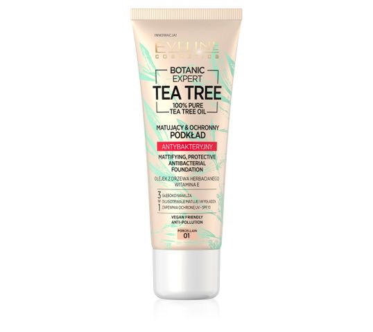 Eveline Cosmetics Botanic Expert Tea Tree Foundation matujący ochronny podkład antybakteryjny 01 Porcelain (30 ml)