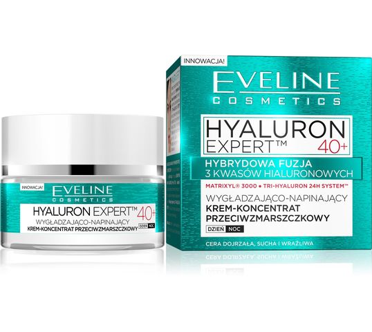 Eveline Hyaluron Expert 40+ – wygładzająco-napinający krem-koncentrat na dzień i noc (50 ml)
