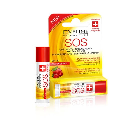 Eveline SOS – pomadka - balsam ochronny do ust Strawberry (4.5 ml)