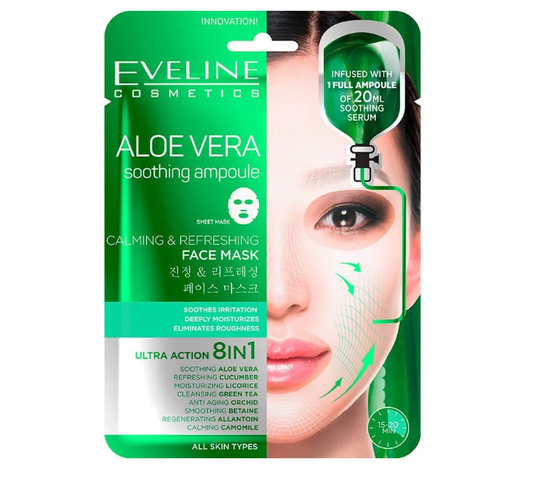 Eveline Sheet Mask Aloe Vera – maska na tkaninie 8in1 łagodząco-odświeżająca (1 szt.)