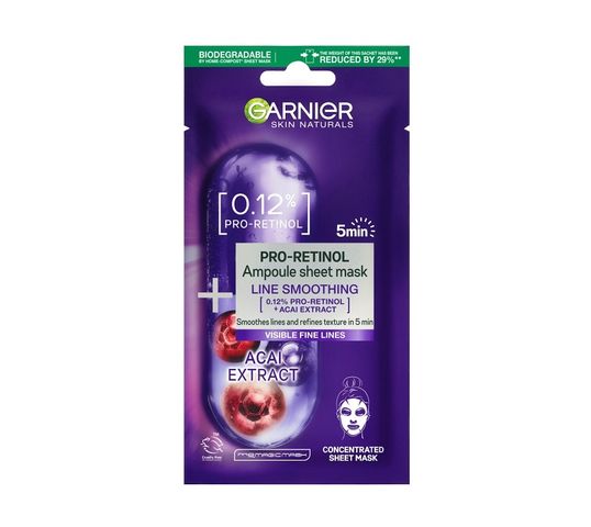Garnier Pro-Retinol Ampoule Sheet Mask ampułka wygładzająca w masce na tkaninie z pro-retinolem 19g