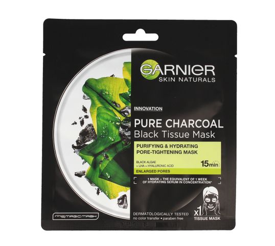 Garnier Skin Naturals oczyszczająca maska w płacie z czarną algą i węglem drzewnym 28 g