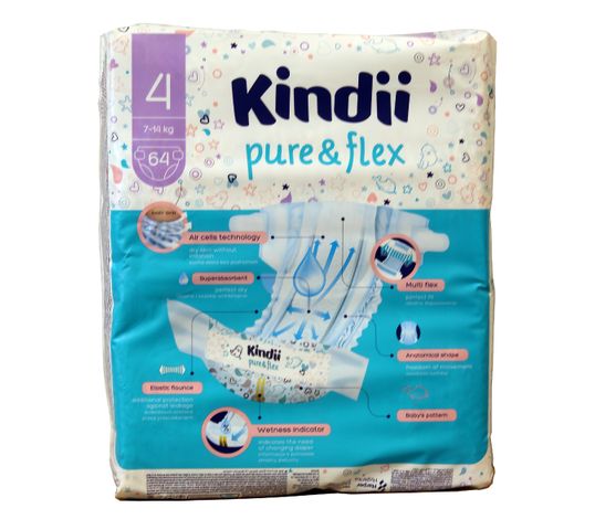 Kindii Pure & Flex Pieluchy jednorazowe 4 (7-14kg) 1 op. - 64 szt.