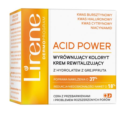 Lirene Acid Power rewitalizujący krem wyrównujący koloryt z hydrolatem z grejpfruta (50 ml)