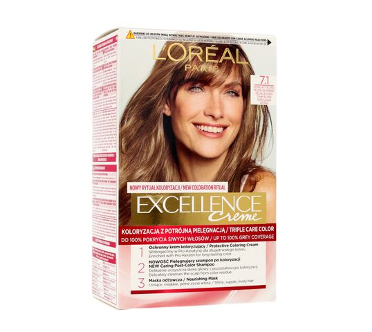 L'Oreal Paris Excellence Creme – farba do włosów nr 7.1 Blond Popielaty (1 op.)