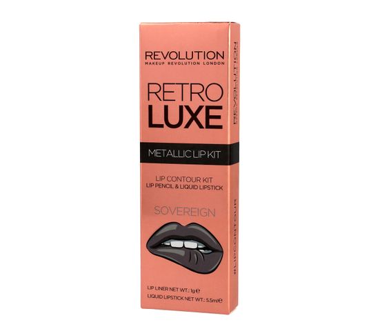 Makeup Revolution Retro Luxe Metallic Lip Kit – zestaw do ust konturówka + błyszczyk Sovereign (1 op.)