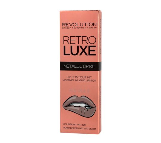 Makeup Revolution Retro Luxe Metallic Lip Kit – zestaw do ust konturówka + błyszczyk We Rule (1 op.)