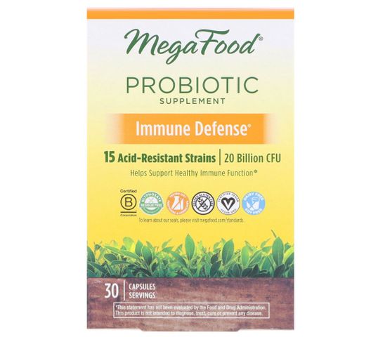 Mega Food Immune Defense Shelf-Stable Probiotics 15 szczepów probiotycznych suplement diety 30 tabletek