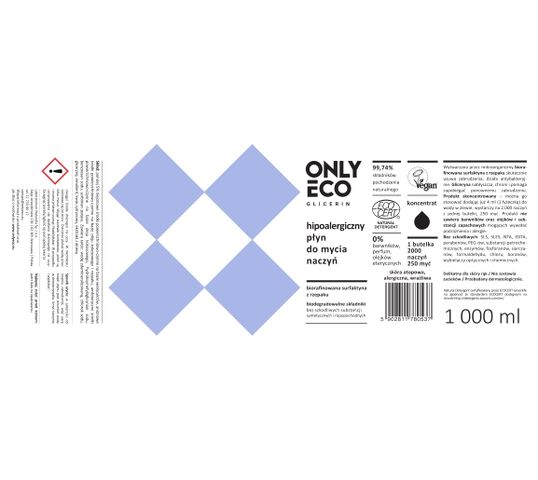 OnlyEco Glicerin ekologiczny hipoalergiczny płyn do mycia naczyń 1000 ml