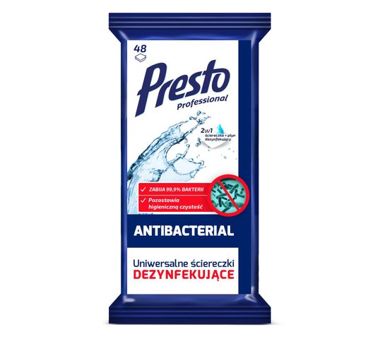 Presto – Uniwersalne ściereczki dezynfekujące2w1 (48 szt.)