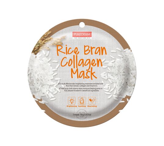 Purederm Rice Bran Collagen Mask maseczka kolagenowa w płacie Ryż (18 g)