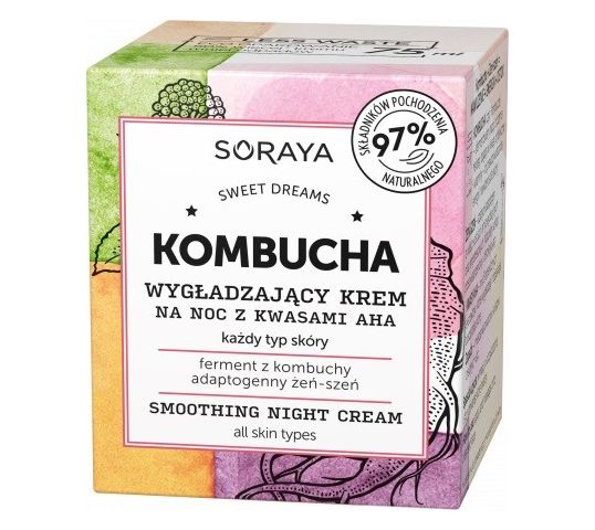 Soraya Kombucha Wygładzający Krem na noc z kwasami AHA - każdy typ cery 75ml