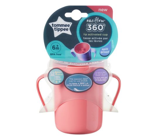 Tommee Tippee Easiflow 360° kubek z uchwytami 6m+ Różowy 200ml