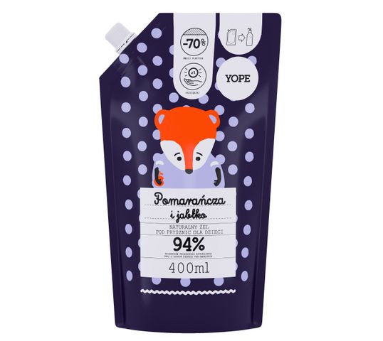 Yope – Naturalny Żel pod prysznic dla dzieci - JABŁKO i POMARAŃCZA - zapas (400 ml)