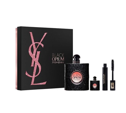 Yves Saint Laurent Black Opium Pour Femme zestaw woda perfumowana spray 90ml + miniatura wody perfumowanej spray 7.5ml + tusz do rzęs Mascara Volume Effect 2ml